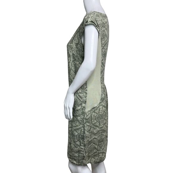Lina Tomei Dress Women Medium Green Cream Geometric 100% Linen Shift Casual Work - Picture 3 of 9